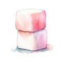 Sweet Marshmallow Candy Square Watercolor Illustration.