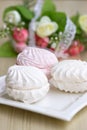 Sweet marshmallows and bouquet Royalty Free Stock Photo