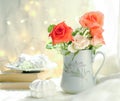 Sweet marshmallows and bouquet Royalty Free Stock Photo