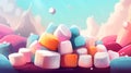 Sweet Marshmallows Candy Horizontal Background Illustration.