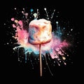 Sweet Marshmallows Candy Square Watercolor Illustration.