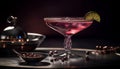 A sweet martini with cranberry, lime, and berry fruit garnish generated by AI Royalty Free Stock Photo