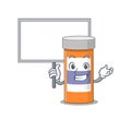 Sweet Mascot design of pills drug bottle bring a board