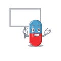 Sweet Mascot design of pills drug bring a board