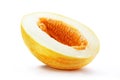 Yellow, sweet melon with slice isolated white background Royalty Free Stock Photo
