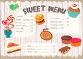 Sweet menu for confectionery.