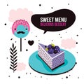 Sweet menu Delicious dessert blackberry cake lollipop set background