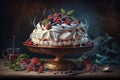 sweet meringue cake baked with berries, nuts and cream