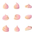 Sweet meringue icon set, cartoon style