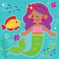 Sweet mermaid with fish friend vector illustration