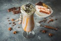 Sweet milkshake drink with dripping sauce, cream Royalty Free Stock Photo