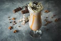 Sweet milkshake drink with dripping sauce, cream Royalty Free Stock Photo