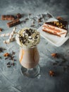 Sweet milkshake drink with dripping sauce, cream Royalty Free Stock Photo