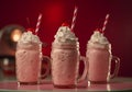 milkshake beverage pink retro drink glass ice cocktail sweet cream. Generative AI. Royalty Free Stock Photo