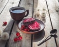 A sweet moment of rest with tea and fruit marshmallows and dried cherries Royalty Free Stock Photo