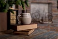 Sweet moments of relaxation with books and a cup of coffee. Vintage books, glasses, chair, library.Vintage old books on