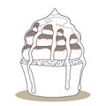 Sweet Monochrome Escape: Adorable Cupcake Coloring Illustration for Relaxing Artistic Fun