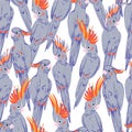 Sweet mood and cute of hand line sketch pastel purple cockatoo birds doodle sketch mood summer vibes seamless pattern in vector