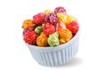 Sweet multicolor popcorn on a white isolated background Royalty Free Stock Photo