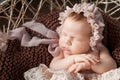 Sweet newborn baby sleeping. Newborn girl 3 weeks old lying in Royalty Free Stock Photo