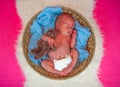 Sweet newborn baby sleeps with a toy hare Royalty Free Stock Photo