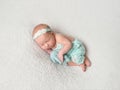 Sweet newborn girl hugging her toy while sleeping Royalty Free Stock Photo