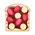 Sweet open sandwich with chocolate spread, strawberry and banana slices. Royalty Free Stock Photo