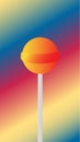 Orange lollipop on the colorful gradient background