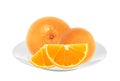 Sweet oranges on white plate isolated Royalty Free Stock Photo
