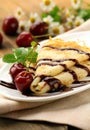 Sweet pancake with chocolate sauce Royalty Free Stock Photo