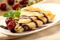 Sweet pancake with chocolate sauce Royalty Free Stock Photo