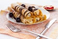 Sweet pancake with chocolate sauce Royalty Free Stock Photo