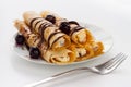 Sweet pancake with chocolate sauce Royalty Free Stock Photo