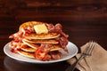 sweet pancakes with butter and bacon. traditional american breakfast Royalty Free Stock Photo