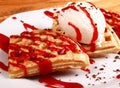 Sweet pancakes with creem and ice cream