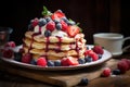 Sweet Pancakes fruits chocolate. Generate Ai Royalty Free Stock Photo