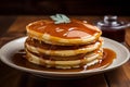 Sweet Pancakes maple syrup flower. Generate Ai Royalty Free Stock Photo