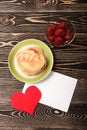 Sweet pancakes, strawberry, heart, card Royalty Free Stock Photo