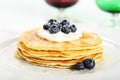Pancakes with yogurt,blueberries and honey