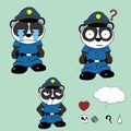 Sweet panda bear cartoon with police man custome set collection