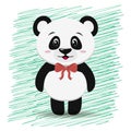 Sweet panda with a red bow around his neck, in the style of the cartoon stands.