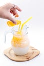 Sweet passion fruit milk with ice Royalty Free Stock Photo