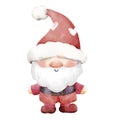 Sweet pastel watercolor Christmas gnome in santa costume Royalty Free Stock Photo