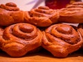 Sweet pastry rolls filled with chocolate pudding - commonly called as snails - folded on each other Royalty Free Stock Photo