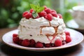 Sweet Pavlova cake raspberries. Generate Ai Royalty Free Stock Photo