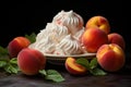 Sweet Peach meringue fruits. Generate Ai Royalty Free Stock Photo