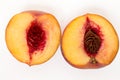 sweet peach sliced isolated on a white background.