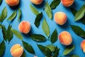 Sweet Peaches and Leaves on Blue Background AI Generated