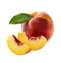 Sweet peaches with leaves Royalty Free Stock Photo