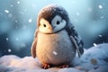 Sweet penguin chick, in snow coat, stands on wobbly feet Royalty Free Stock Photo